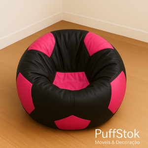Puff Bola Preto com Rosa Pink PuffStok em design moderno e confortável