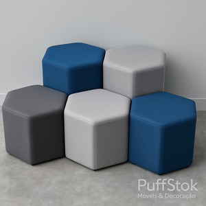Puffs estofados em tecido linho bege sofisticado - PuffStok