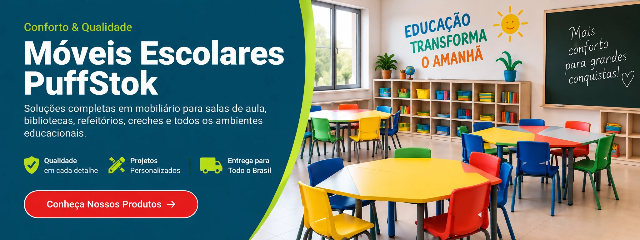 Móveis escolares PuffStok para salas de aula e ambientes educacionais
