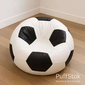 Puff em formato de bola de futebol preço, decorativo e confortável, ideal para salas modernas, quartos e áreas de lazer – PuffStok Móveis & Decoração.