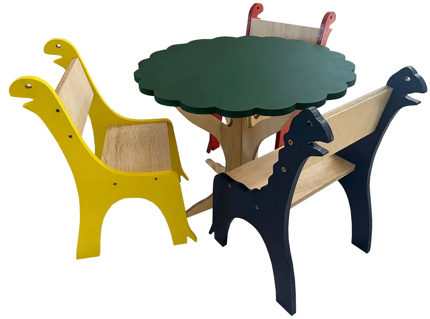 Mesa Montessori Redonda Com 2 Cadeiras Coloridas Modelo 1