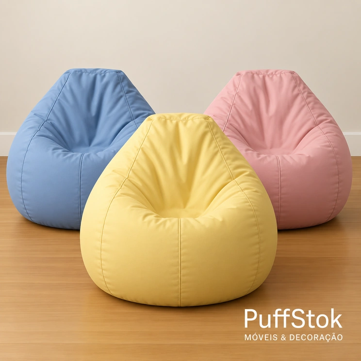 Puff Pera Rosa Azul E Amarelo