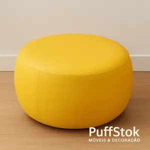 Puff Redondo Amarelo Curvado