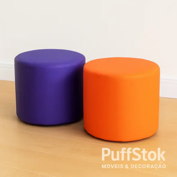 Puff Redondo Roxo E Laranja
