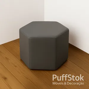 Puff Sextavado Cinza Linho