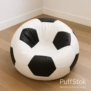 Puff em formato de bola de futebol preço, decorativo e confortável, ideal para salas modernas, quartos e áreas de lazer – PuffStok Móveis & Decoração.