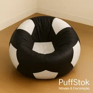Formato de bola de futebol da puffstok nas cores preto e branco - Puffs entrega para todo Brasil