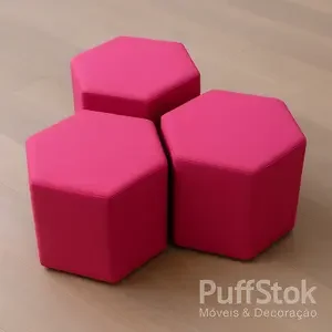Puff sextavado pink estofado para quarto ou sala