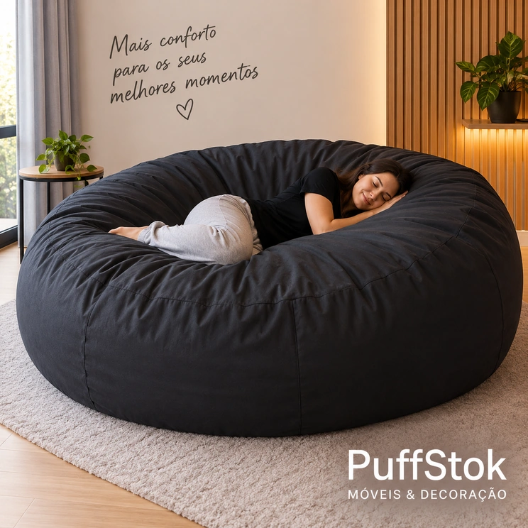 Produtos PuffStok Puff gigante com enchimento, ideal para deitar, relaxar e dormir com conforto.