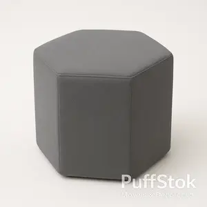 Puff hexagonal estofado em tecido cinza para sala de estar - PuffStok