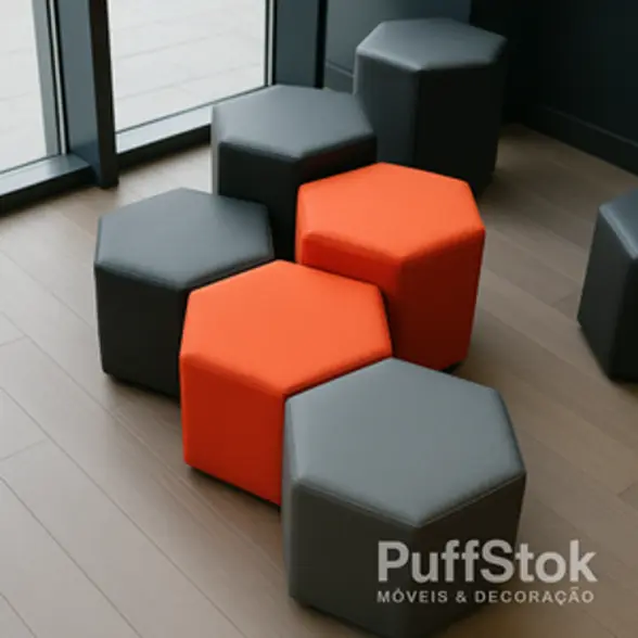 Produtos PuffStok Puff sextavado estofado moderno para sala - PuffStok