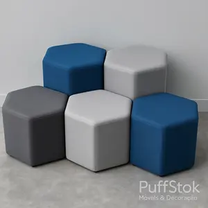 Puffs estofados em tecido linho bege sofisticado - PuffStok